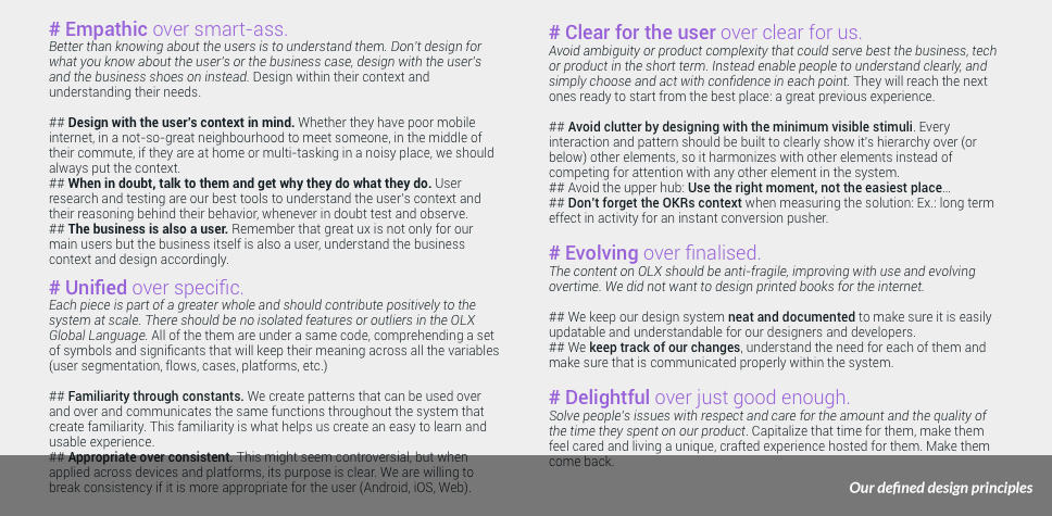 Our design principles section